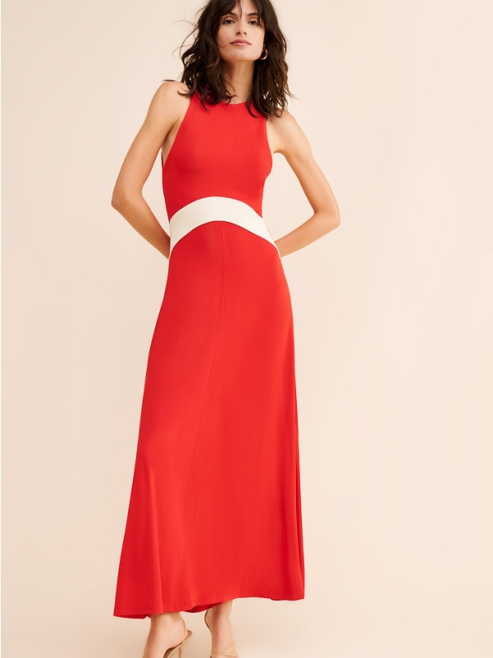 SOLID & STRIPED Red Maxi Dress with White Waistband